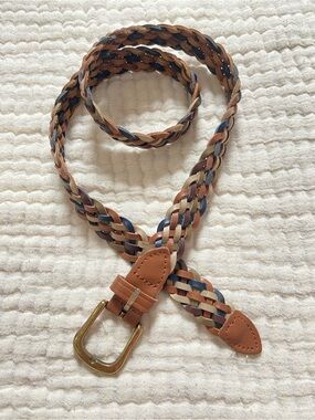 Vintage Braided Leather Waist Belt in Tan, Navy & Olive